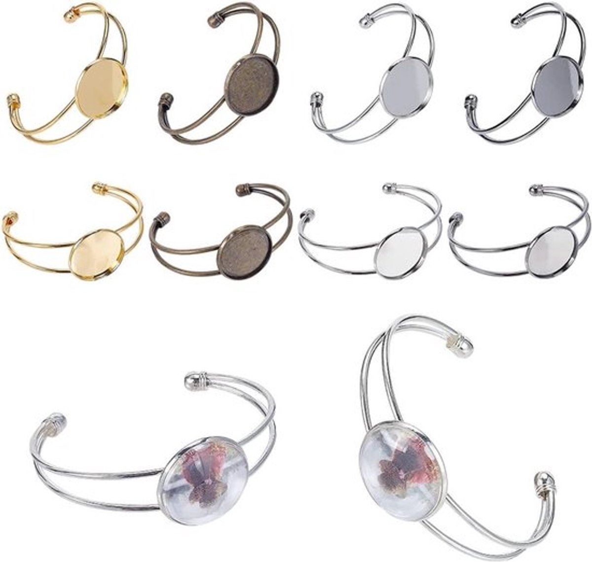 10 Stuks Verstelbare Lege Messing Armbanden met Platte Ronde Blad, 60x6-13mm, Beschikbaar in 5 Kleuren voor Handgemaakte Sieraden