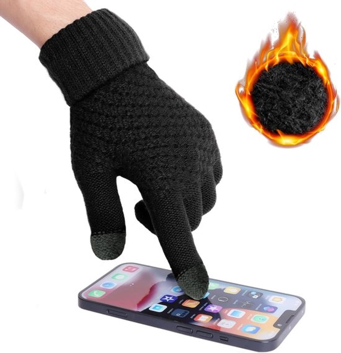 Warm gebreide winterhandschoenen met dikke fleece en elastische manchetten voor buitensporten in de winter