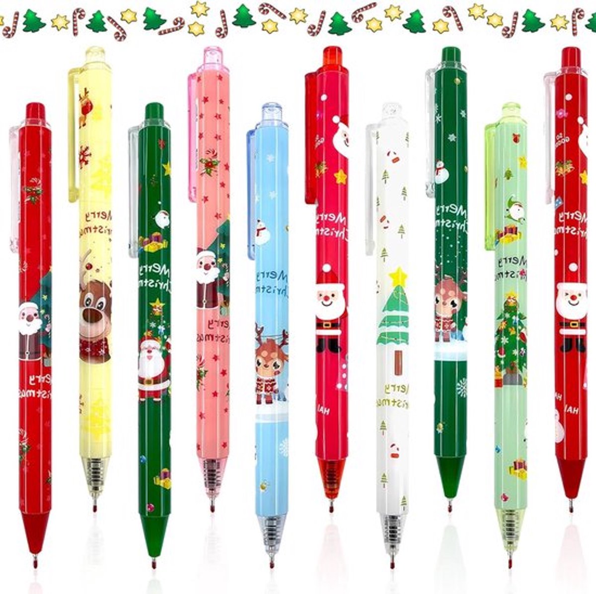 30 Stuks Kerst Balpen Set, Kindvriendelijke Pen met Santa Claus, Sneeuwman en Rendier Motieven, Perfect voor Cadeaus, Feestjes en Schoolprijzen