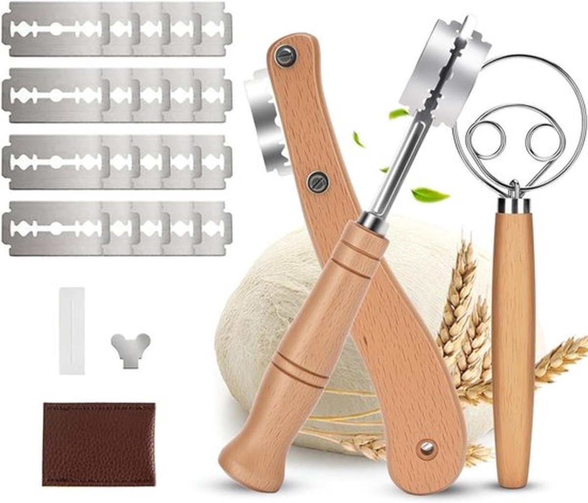 Set van 3 bakmessen met 20 vervangbladen voor rechte en gebogen sneden bij het brood bakken; ideaal voor baguettes en broodjes