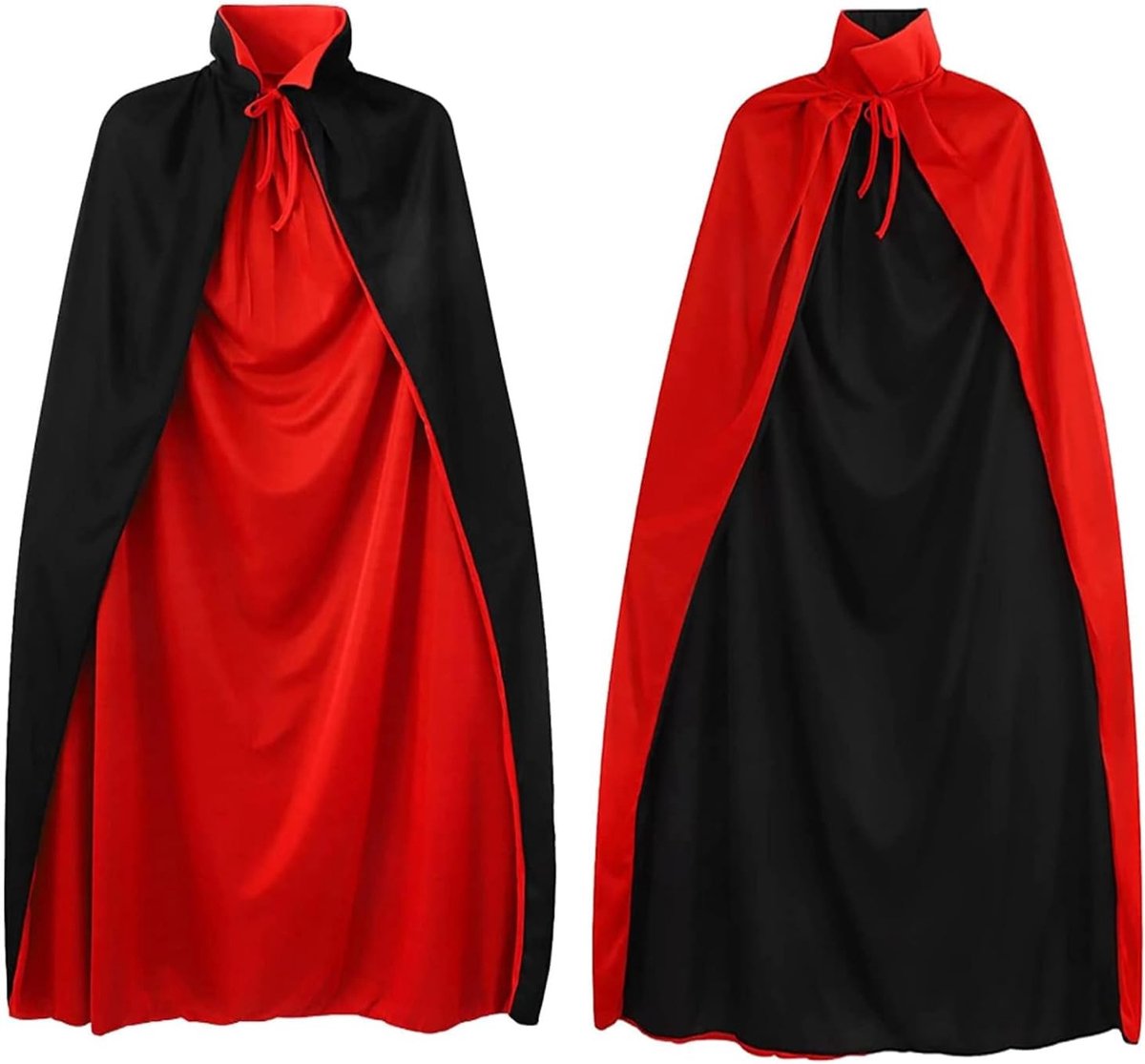 Halloween Vampier Kostuum voor Tieners en Volwassenen 160 - 190 cm met Zwarte en Rode Cape, Ideaal voor Cosplay en Theater