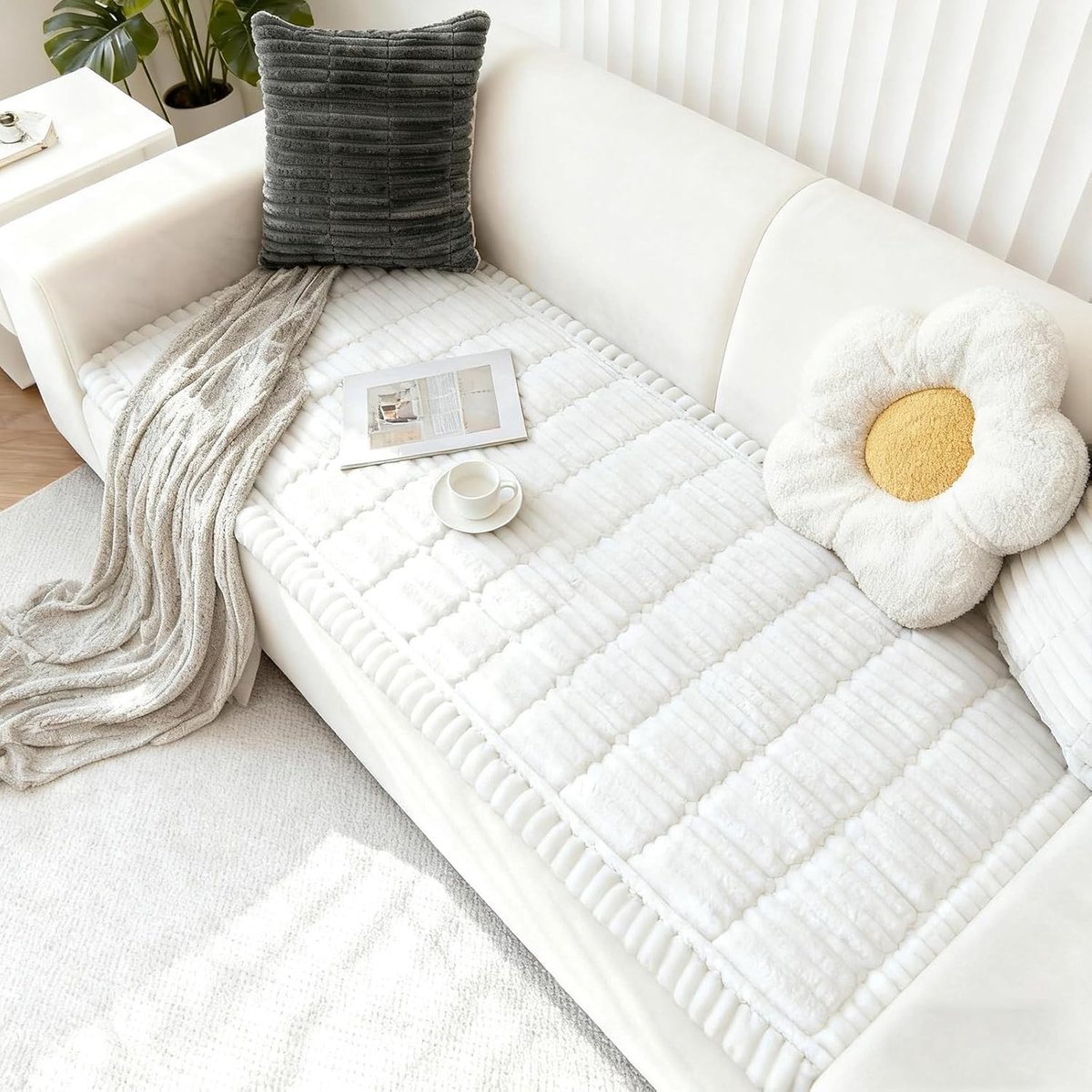 Wasbare Hoes voor Bank 2/3/4 Zits - Antislip Witte Corduroy Sofabescherming voor Woonkamer, Dikte 2-3 cm, 70 x 180 cm, Ideaal voor Huisdieren en Meubelbeveiliging