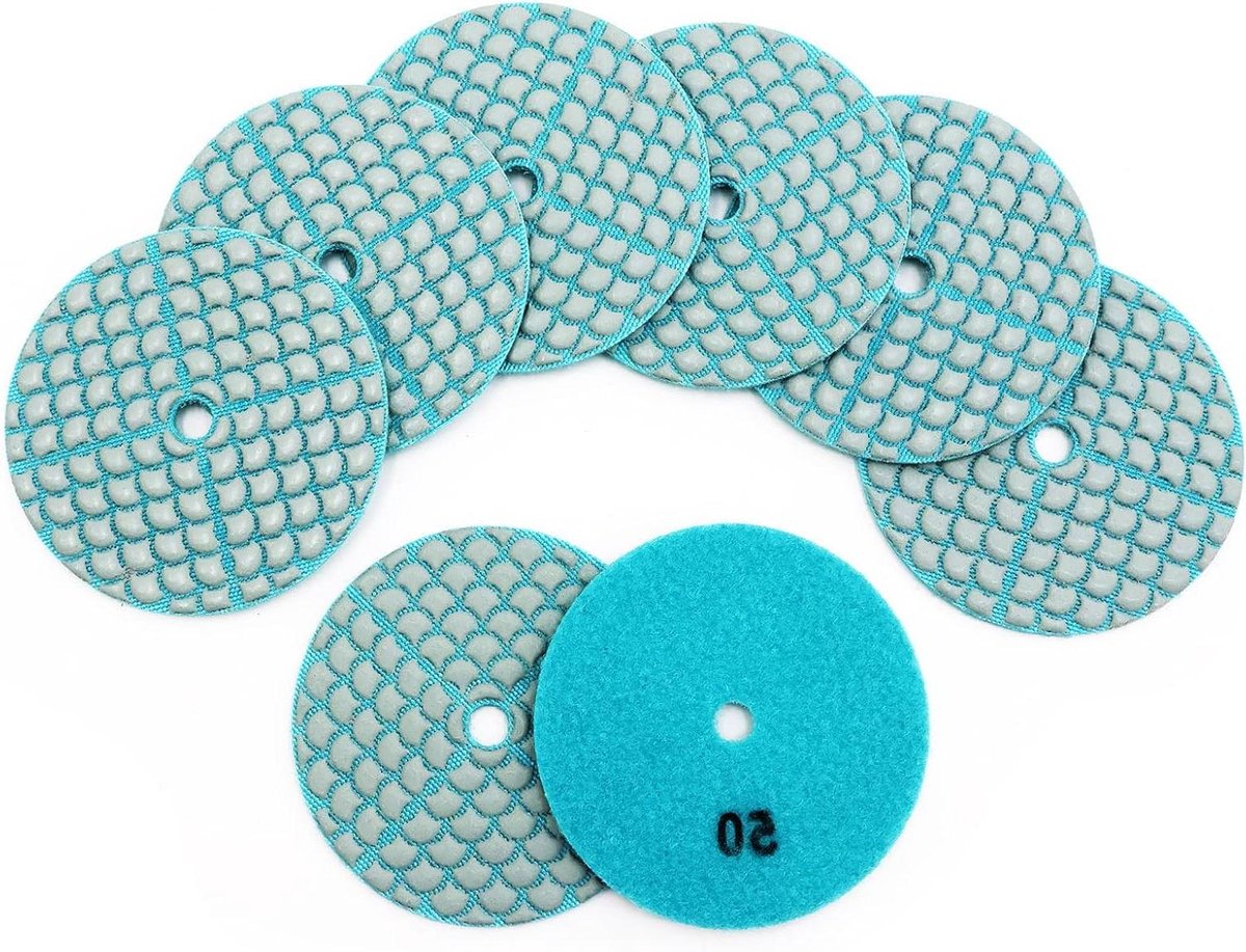 Polijstschijven - Schuurschijven Polijstpads - Steen Polijsten - Droog Gebruik Zonder Water - 100mm 8 Stuks - Grijs