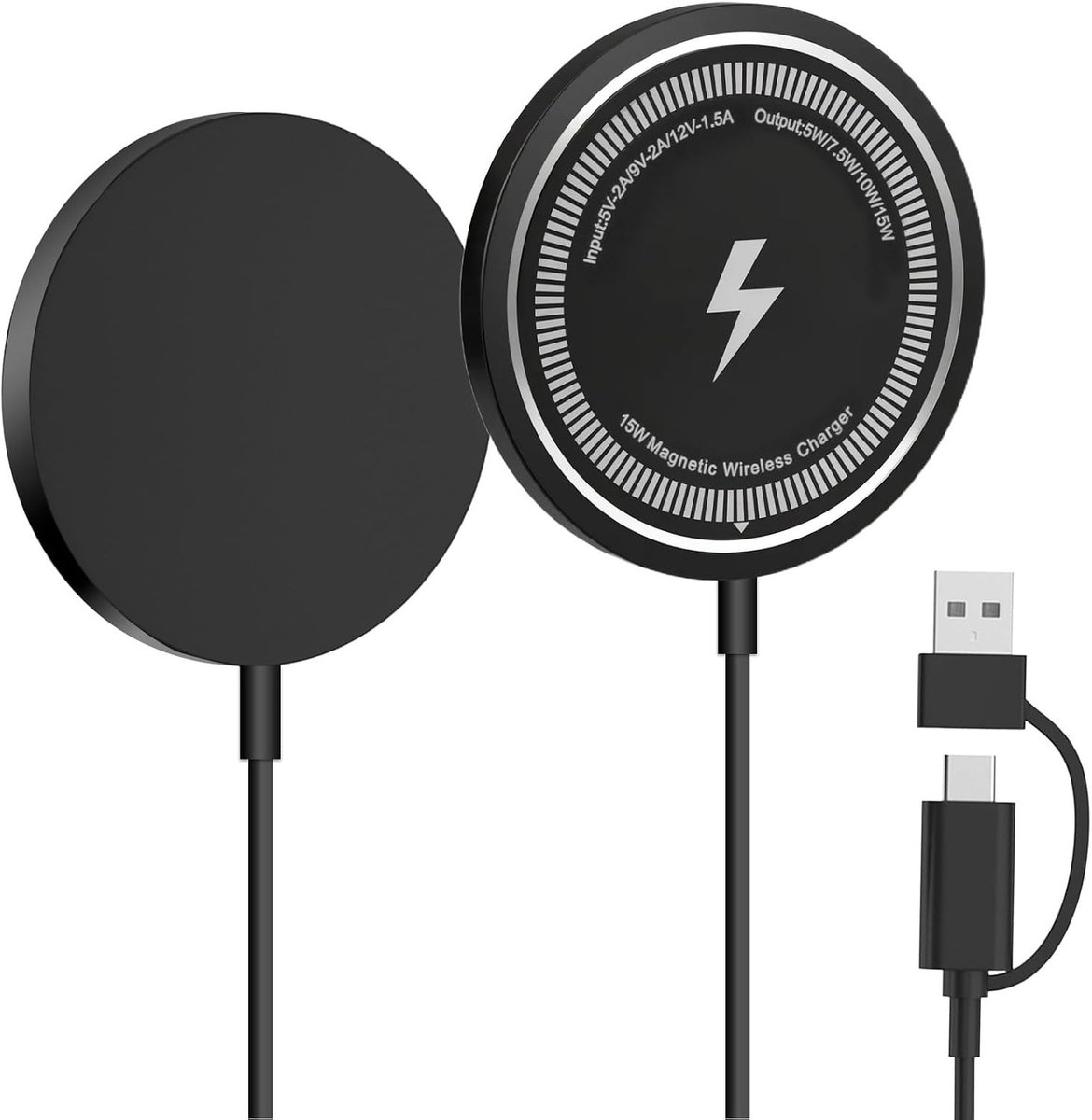Draadloze Oplader 15W, Inductieve Oplaaddock voor Smartphones en AirPods, Geschikt voor iPhone 12 t/m 17 Series, Set van 2