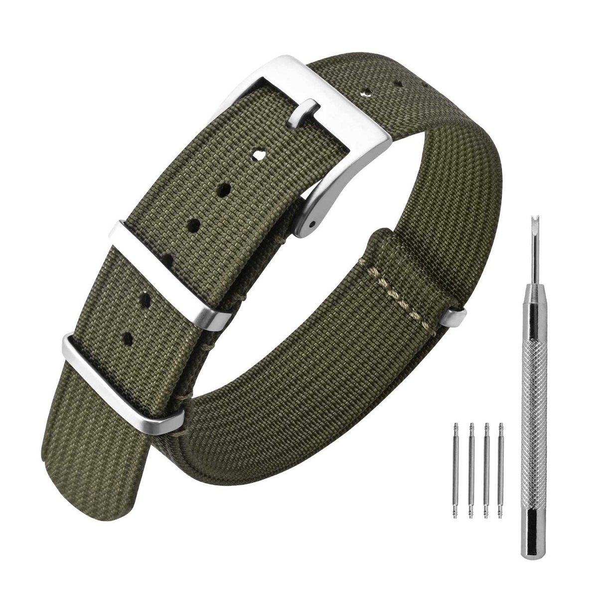 ANNEFIT Nylon horlogeband, 16 mm, 18 mm, 20 mm, 22 mm, waterdichte militaire horlogeband uit één stuk met zware gesp - ShopVlot
