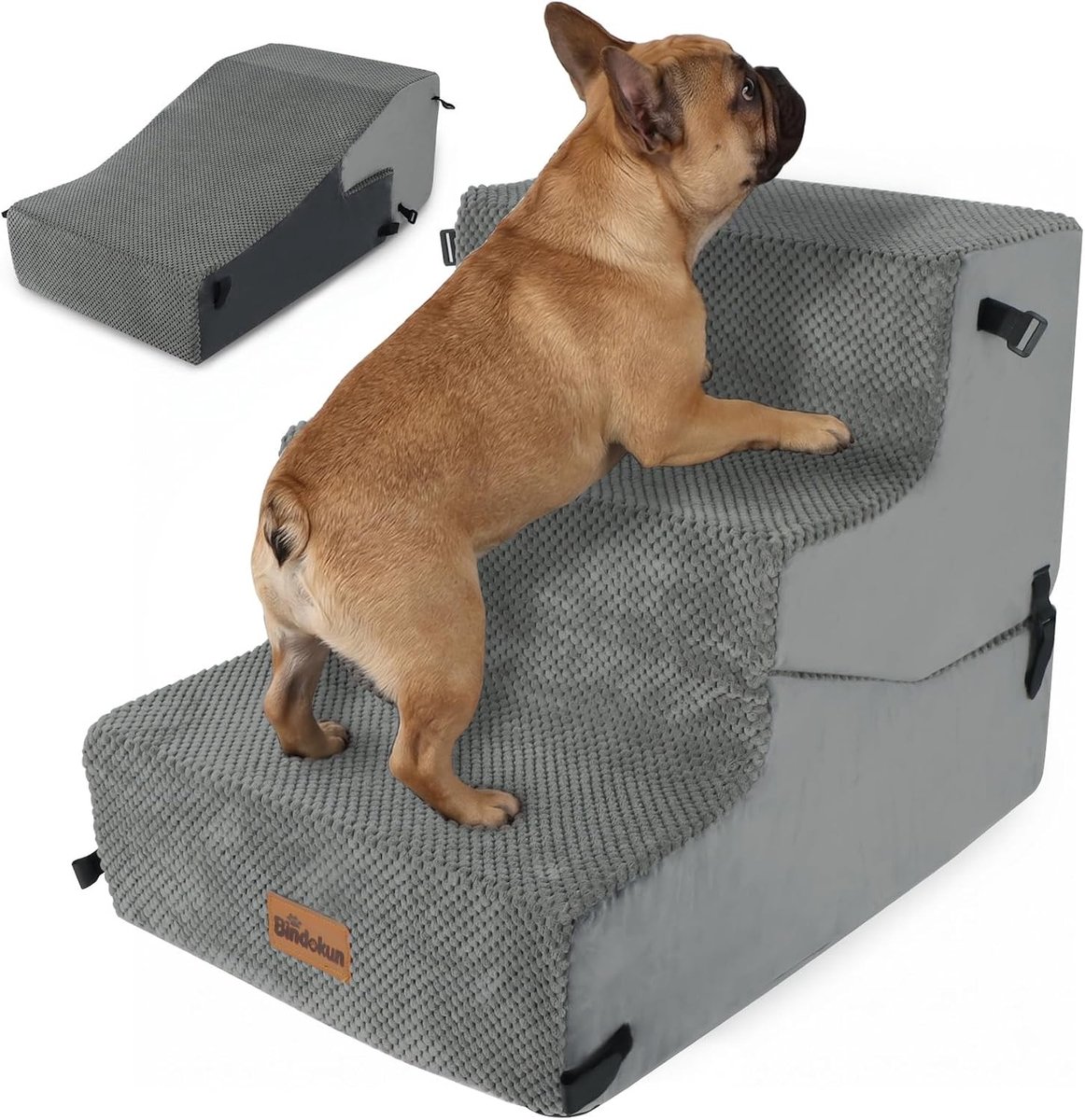 Hondentrap - Grijs - 40 x 28 cm - Verstelbare Hondenoprit van Schuim met Antislip - Voor Kleine en Oudere Honden