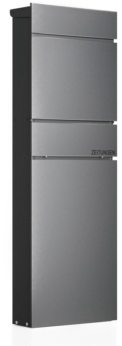 Famanu – Vrijstaande brievenbus met krantenrol in antraciet, 395 x 142 x 1150 mm, staal, met pakketbox en 2 sleutels
