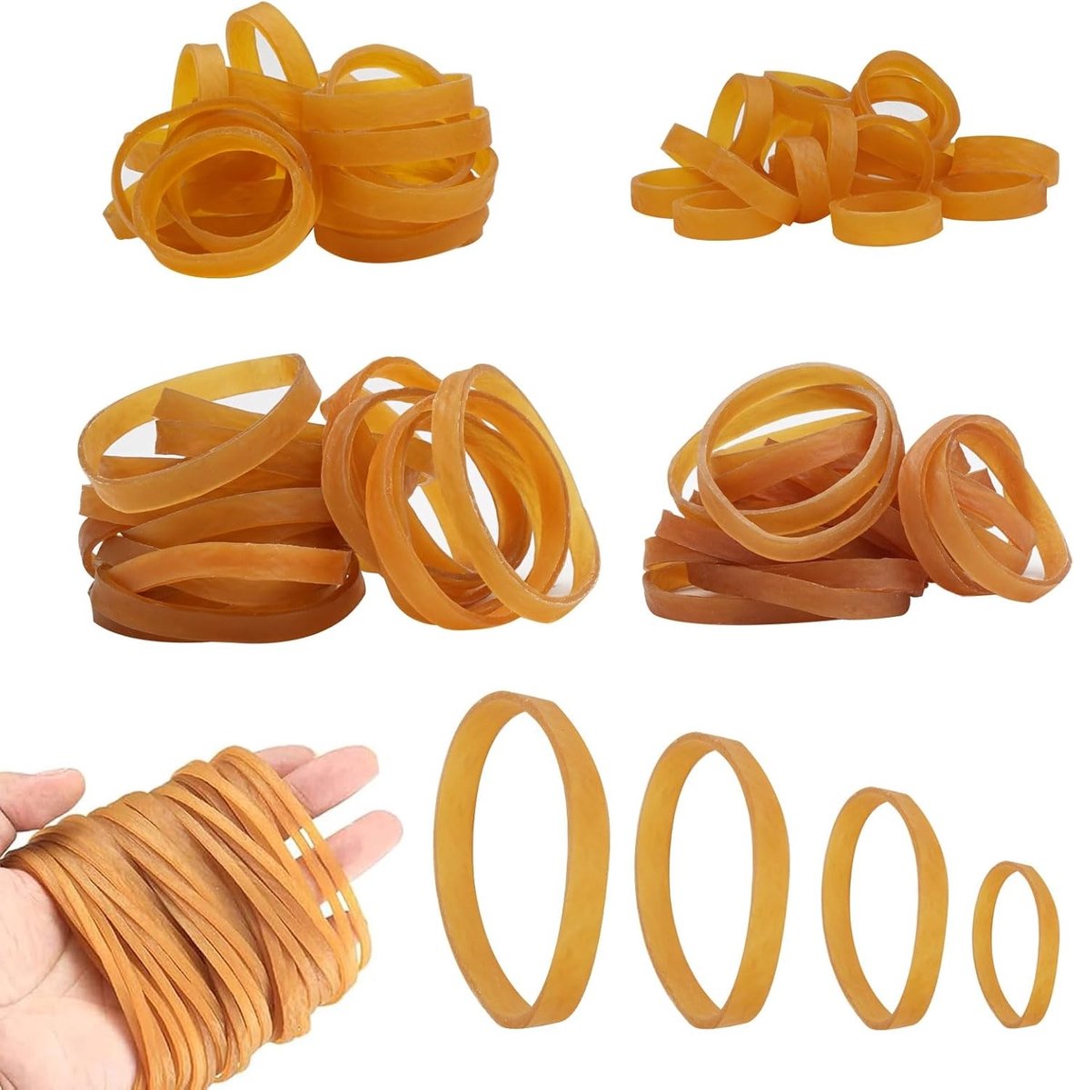 Set van 100 duurzame en scheurbestendige brede rubberen ringen in geel, ideaal voor diverse toepassingen