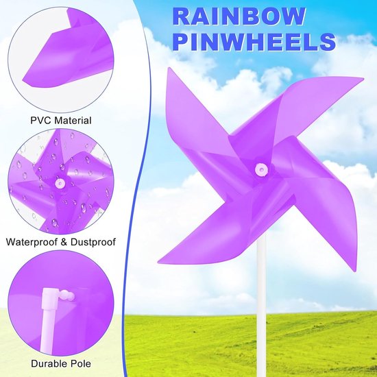 Set van 15 Regenboog Wielen van 40 cm, Plastic Windmolens voor Buiten, Tuin Decoraties en Speelgoed Windspinner — afbeelding 5