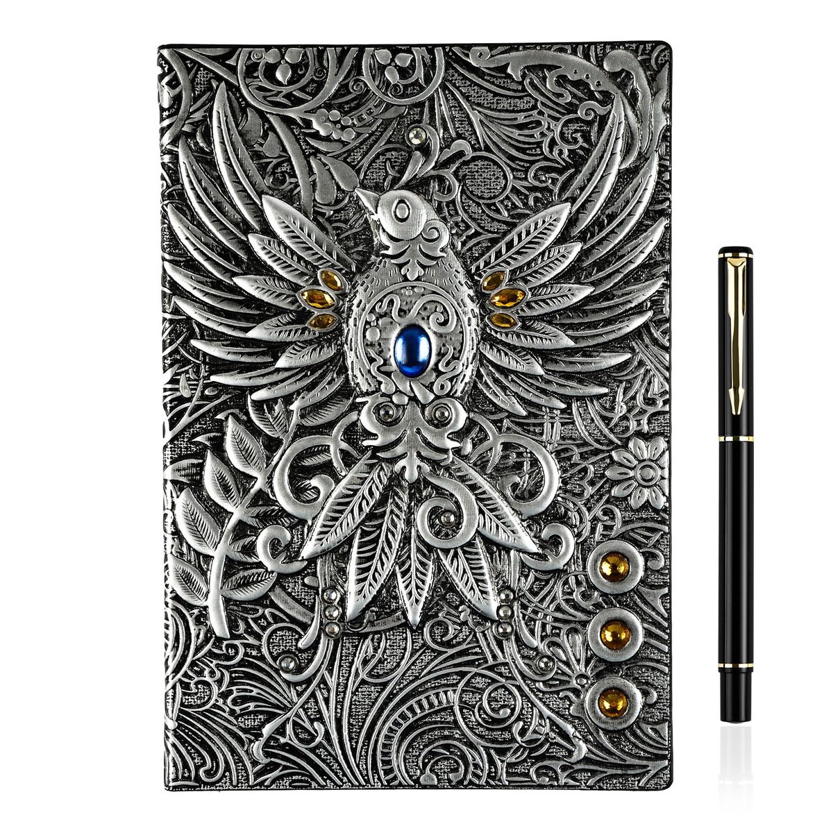 OFFCUP Vintage leren dagboek met pen, 3D vogel leren notitieboek 200 pagina's DND reisdagboek motiverende - ShopVlot