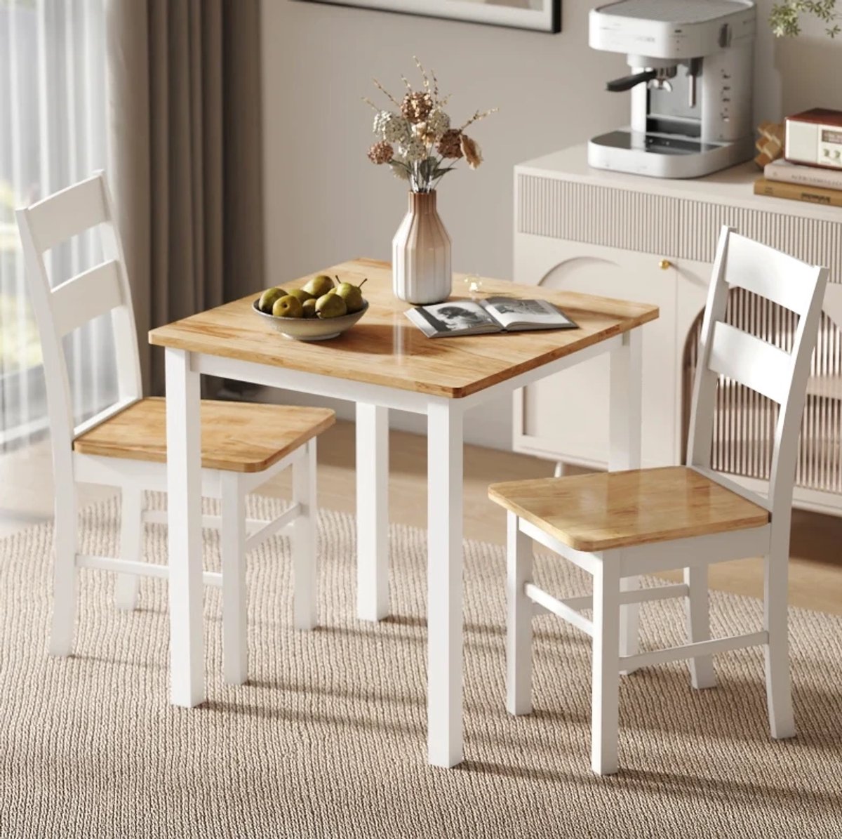 REDOM - Eetkamerstoel set van 2 - Rechte vierpoot - Zonder armleuningen - Hout - Woonkamer en keuken - Rubberwood - Wit en eiken - 40 x 50,5 x 88,5 cm
