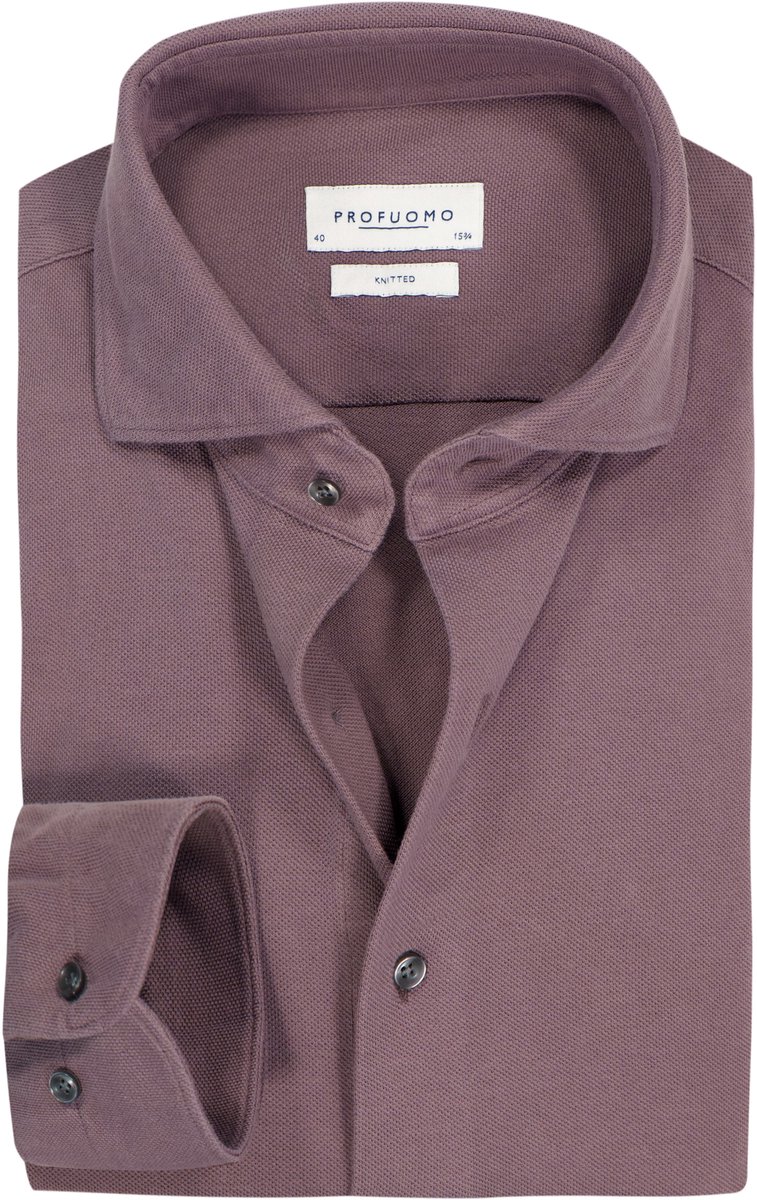 Profuomo slim fit heren overhemd - jersey - aubergine paars - Strijkvrij - Boordmaat: 41 (EU maat: L)