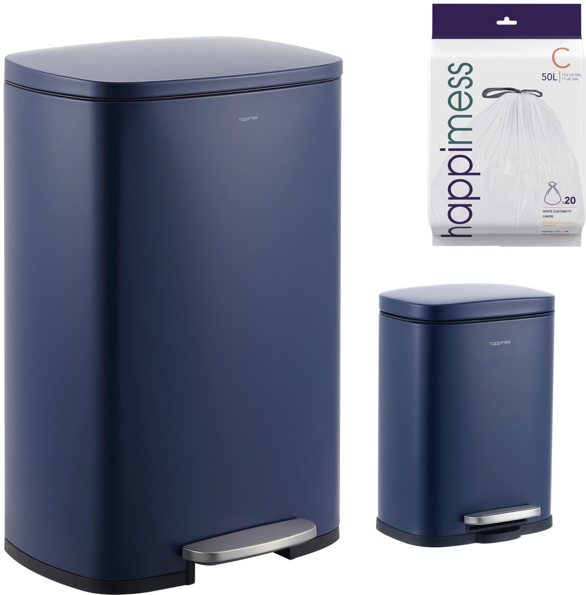 happimess HPM1006F Connor Rechthoekige prullenbak van 13 gallon met softclose deksel en gratis mini-prullenbak - ShopVlot