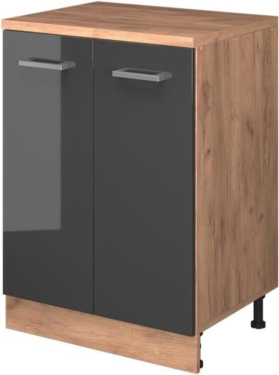 Keukenkast schuine wand - Opbergkast keuken - Ruimte benutten - Hoogglans afwerking - 60 cm breed - Antraciet