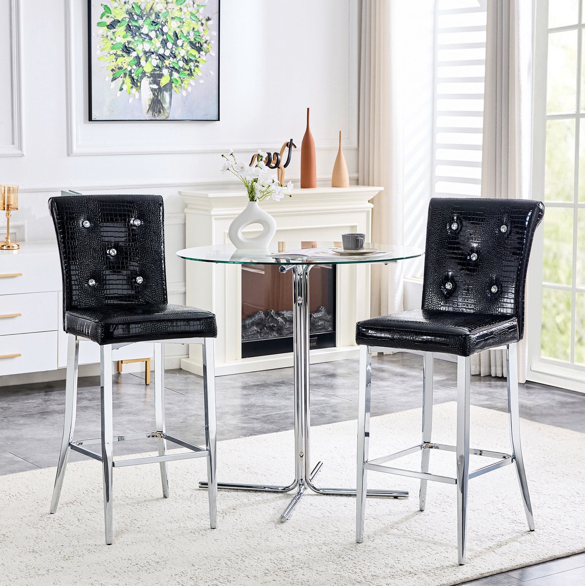 STILVORA Barkruk 61 Cm - Set Van 2 Met Hoge Rugleuning En Voetensteun - Voor Keukeneiland En Bar - Kunstleer En Metaal - Zwart