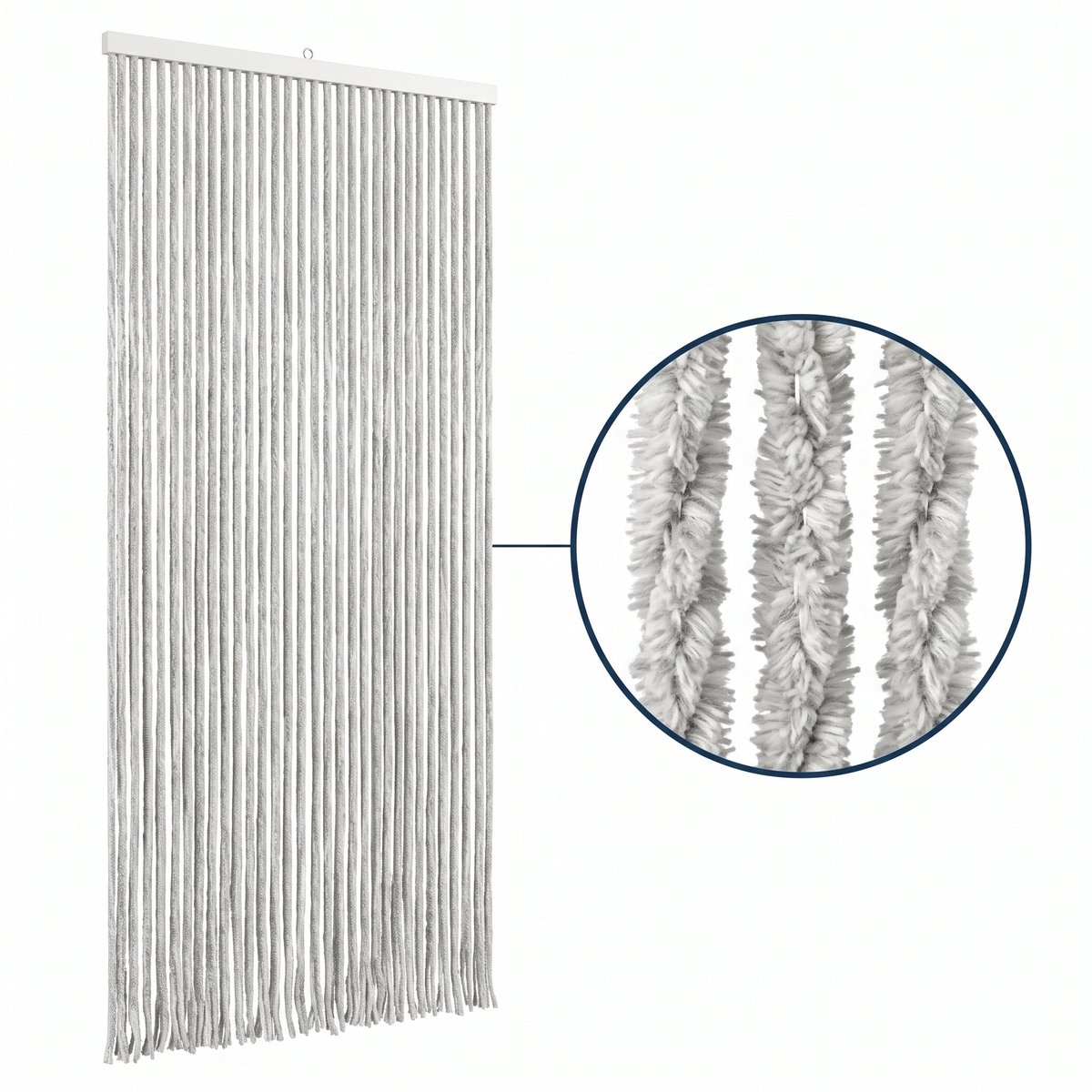 Cheqo® Vliegengordijn 90x230 cm Grijs/Wit - Insectengordijn - Deurgordijn - Kattenstaart - Horgordijn - Hordeur - Pluche Strengen - Chenille - Gemêleerd - Muggengordijn - Vliegenhor - Anti Insecten - voor Deur, Tuindeur, Caravan en Camper