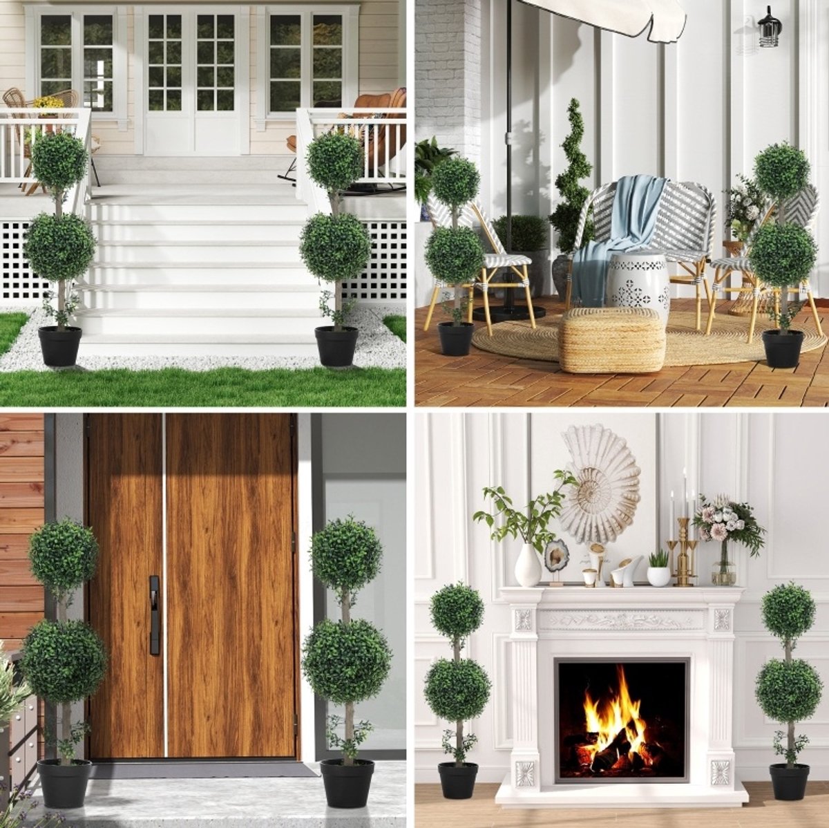 REDOM - Kunstplant - Bolvormige buxus - 2-delige set - UV-bescherming - In pot - Voor binnen & buiten - Kunststof - Groen - 91,4 cm