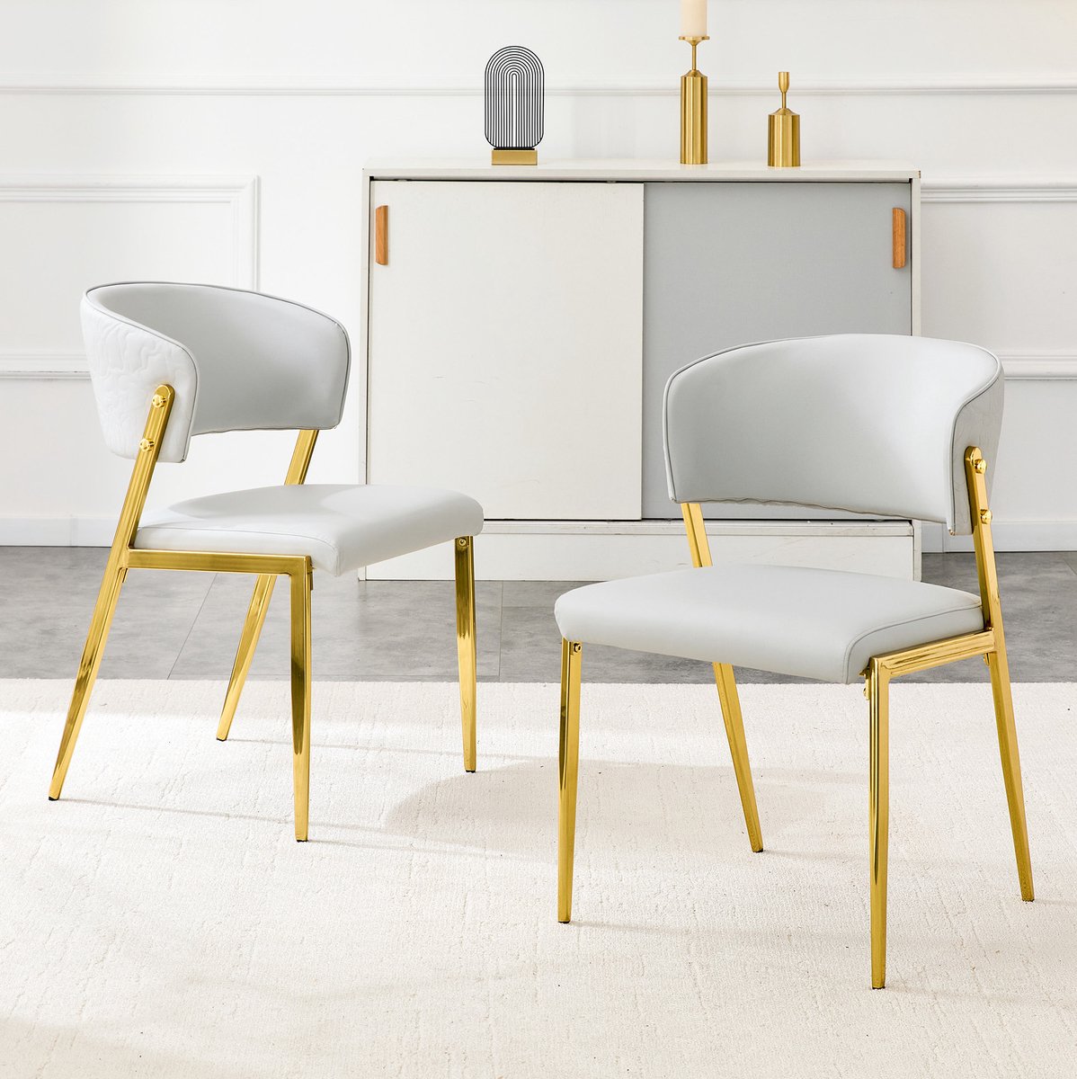 STILVORA Eetkamerstoel Set Van 2 - Moderne Gevoerde Stoel Met Armleuningen En Gebogen Rugleuning - Voor Eetkamer, Woonkamer En Bureau - Kunstleer - Lichtgrijs