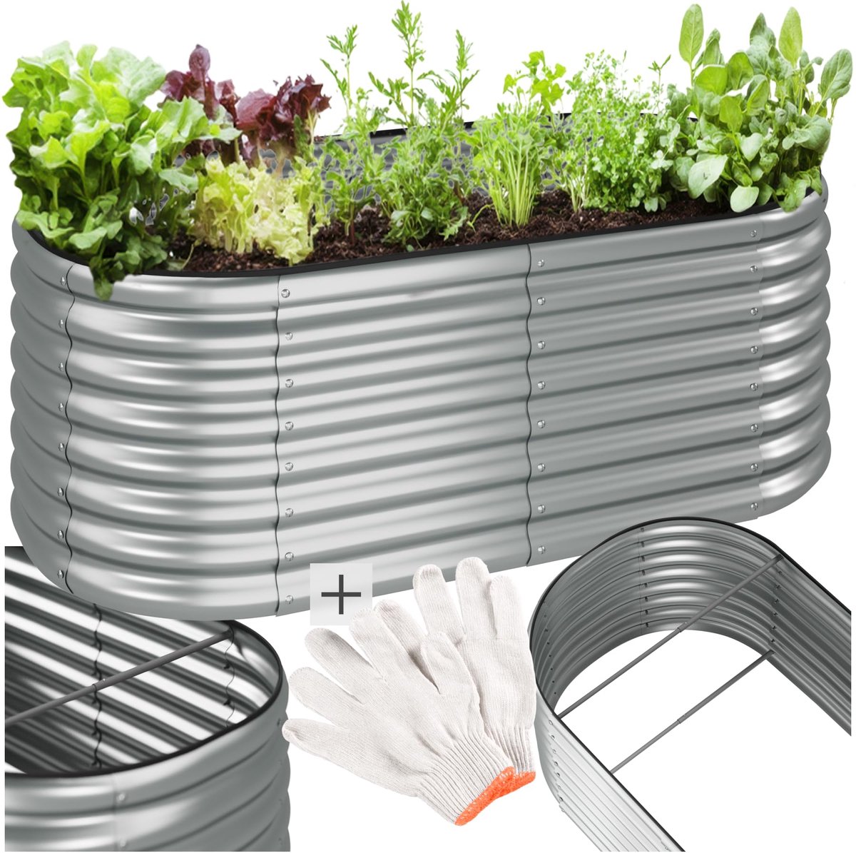 Famanu – Verhoogde plantenbak voor de moestuin, rugvriendelijk, verzinkt staal, tuinbed voor groenten, kruiden en bloemen, bloembak voor buiten, 603 liter, inclusief handschoenen, 160x80x60 cm