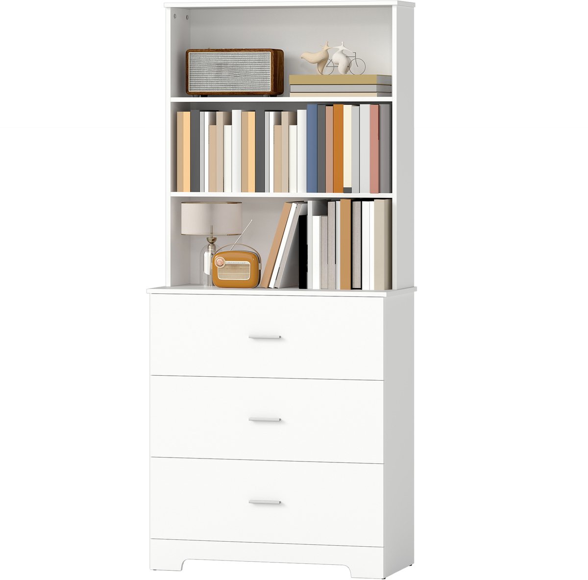 Boekenkast - Boekenkast Hoge Kast - 3 Laden - Verstelbare Planken - Open Opbergrek - 79 x 39,5 x 182,2 cm - Wit