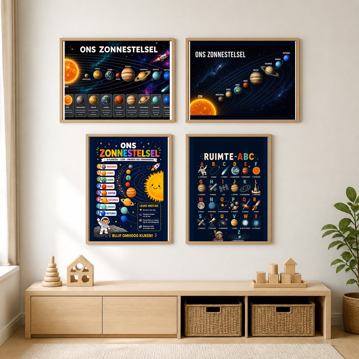 Educatieve Ruimteposter Set Zonnestelsel Leren - 4-Luik - 30 x 40 cm - Nederlandstalig