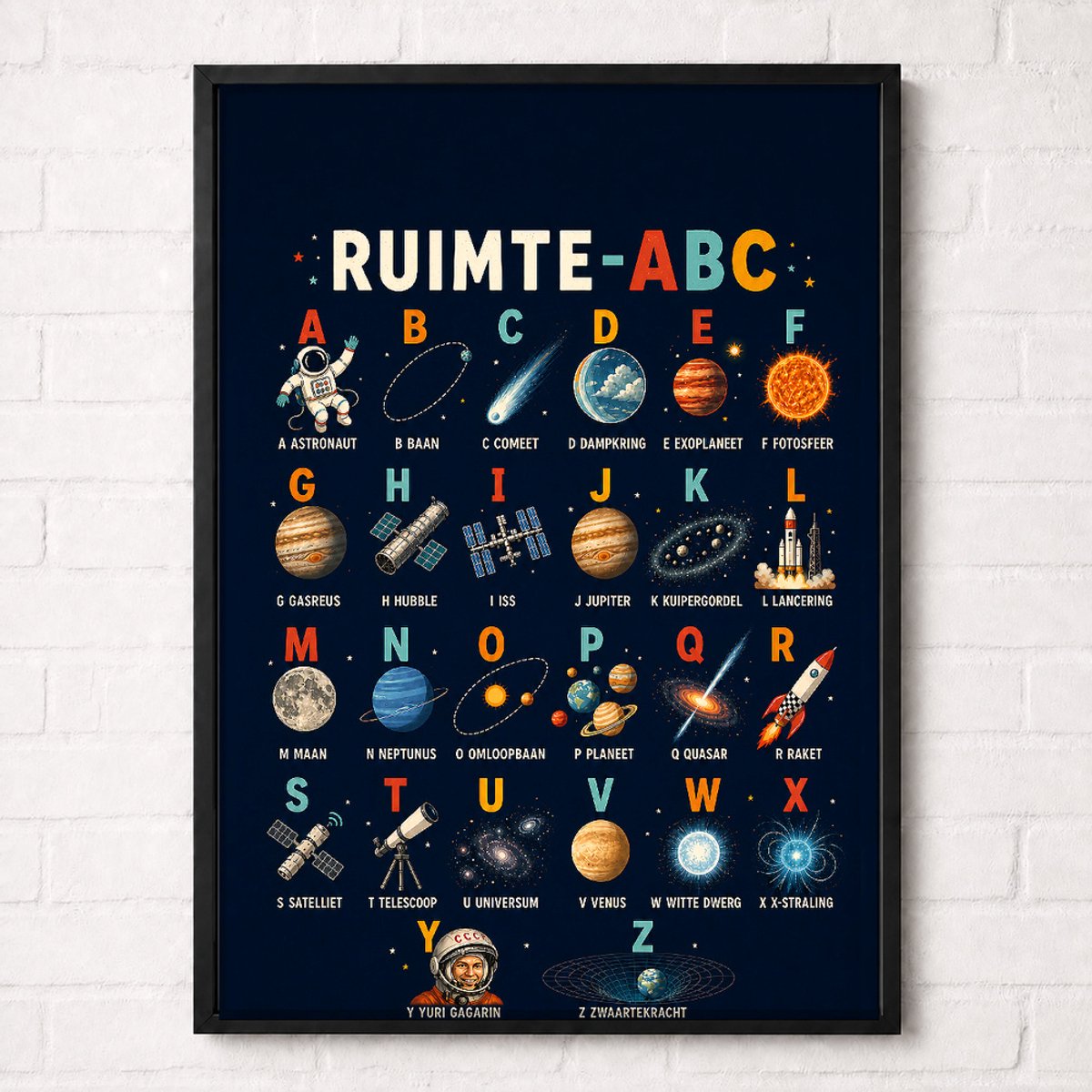 Ruimte-ABC Poster - Nederlandstalig - A2 43,2 × 61 cm - Ruimte en Planeten