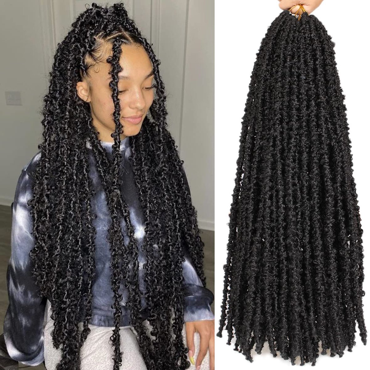 Leeven 76 cm Distressed Faux Locs 6 verpakkingen Long Butterfly Faux Locs gehaakt haar, synthetische gehaakte vlechten - ShopVlot