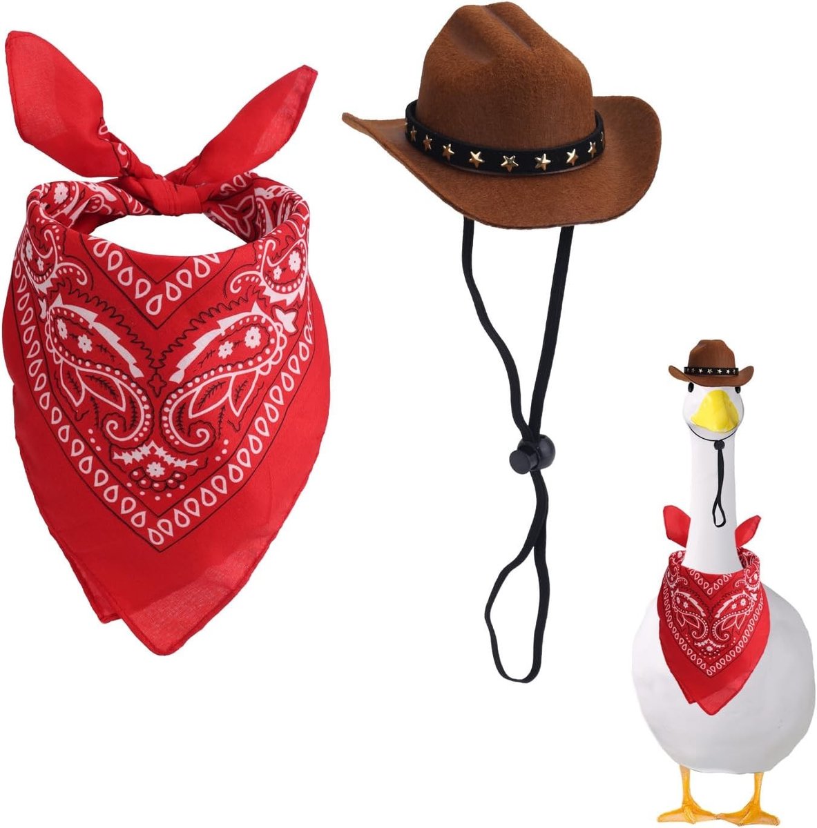 Grappige Cowboy Kostuums voor Tuinbeelden, Hoed en Bandana Sjaal voor 17" & 23" Decoratie in de Tuin