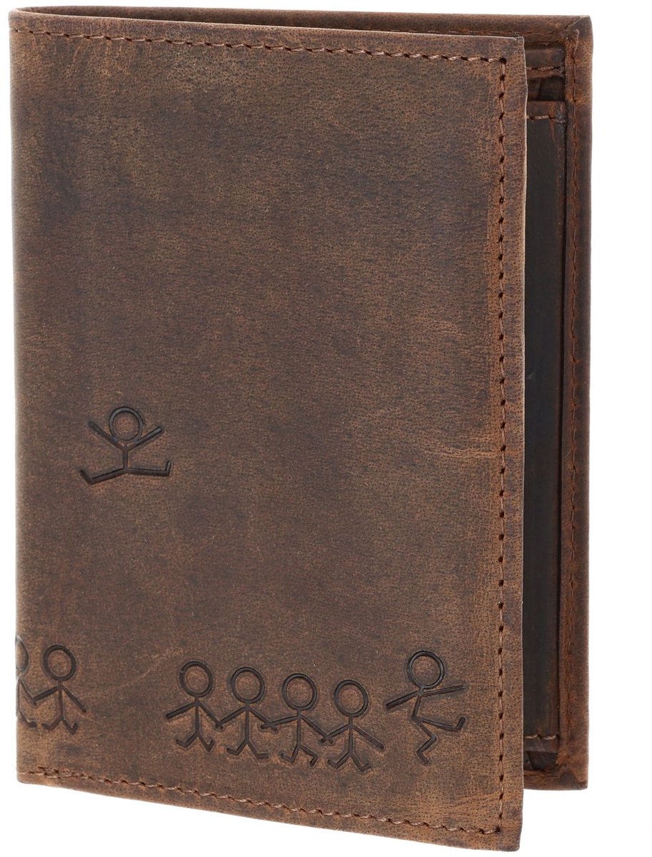 oxmox Leren portemonnee Leather RFID Protect Kombibörse Jumping Jack 2.0 Embossed Vintage Dark Brown donkerbruin