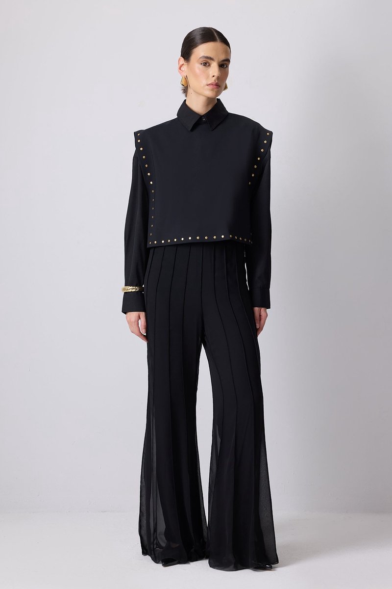 Touché Privé - Korte blouse met studs - Zwart - Dames