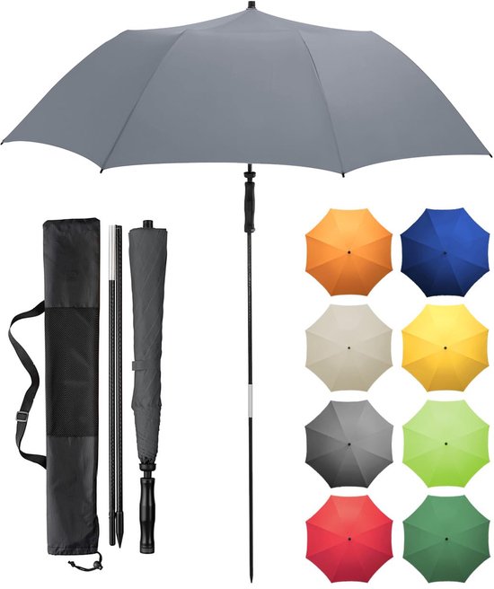 Famanu – Reisparasol met 50+ UV-bescherming, TÜV-gecertificeerd, ideaal voor op vakantie, camping, balkon, strand of in de tuin, grijs