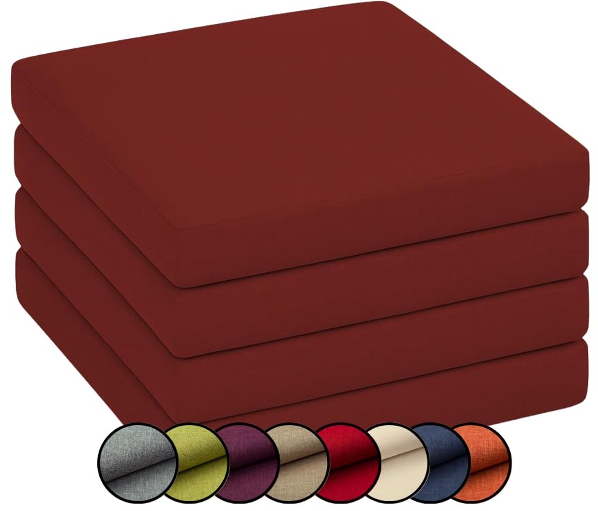 Famanu Set van 4 tuinkussens voor stoelen, afneembare hoes met rits, 40x40x5 cm, donkerrood, comfortabel en stijlvol