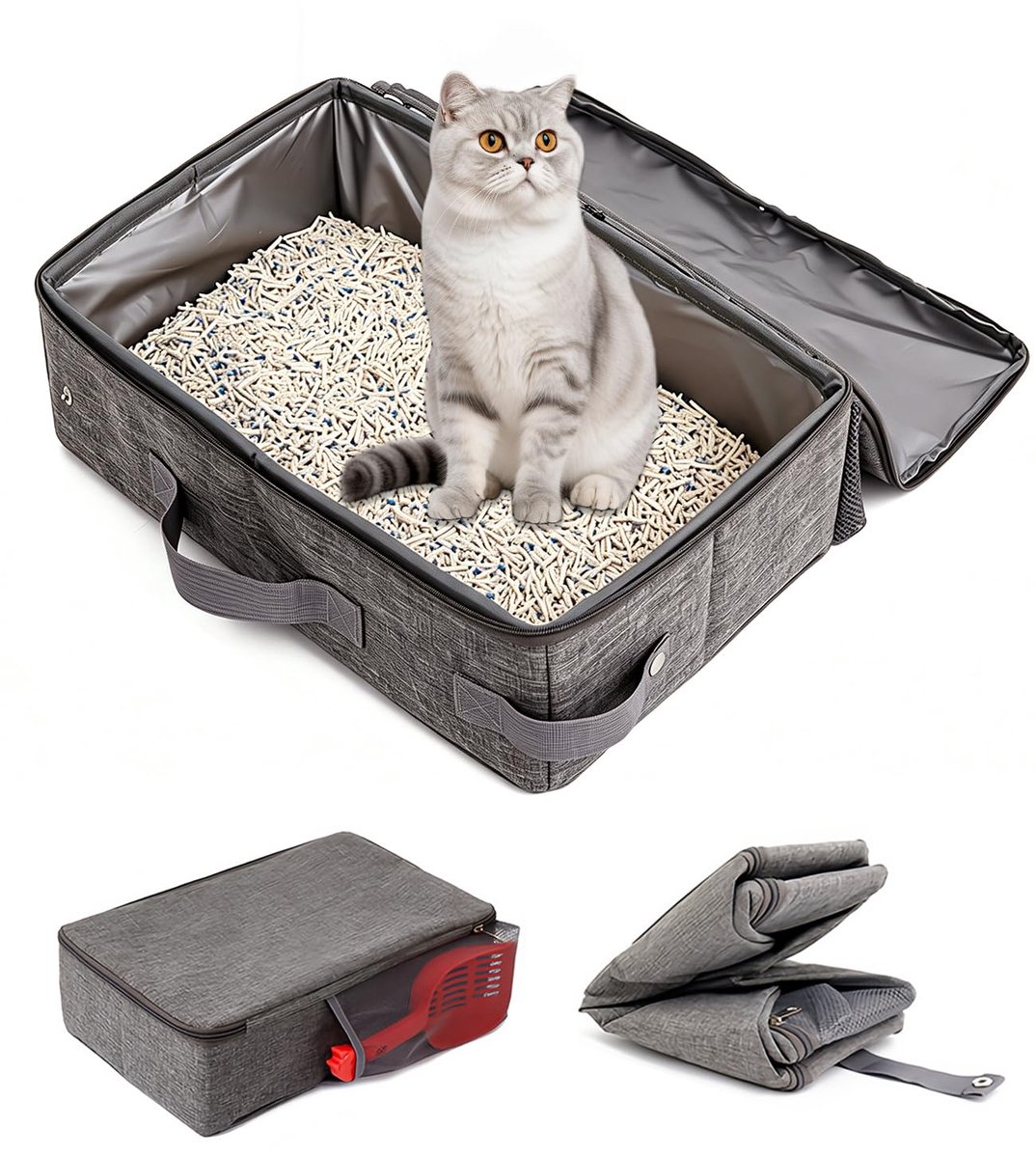 Famanu – Opvouwbare kattenbak met deksel en zeef, eenvoudig te reinigen en handig in gebruik Famanu – Opvouwbare kattenbak met deksel en zeef, eenvoudig te reinigen en handig in gebruik