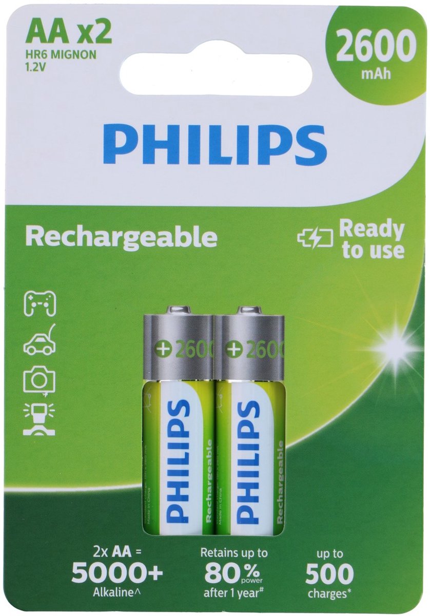 Philips oplaadbare batterij AA (2 stuks)