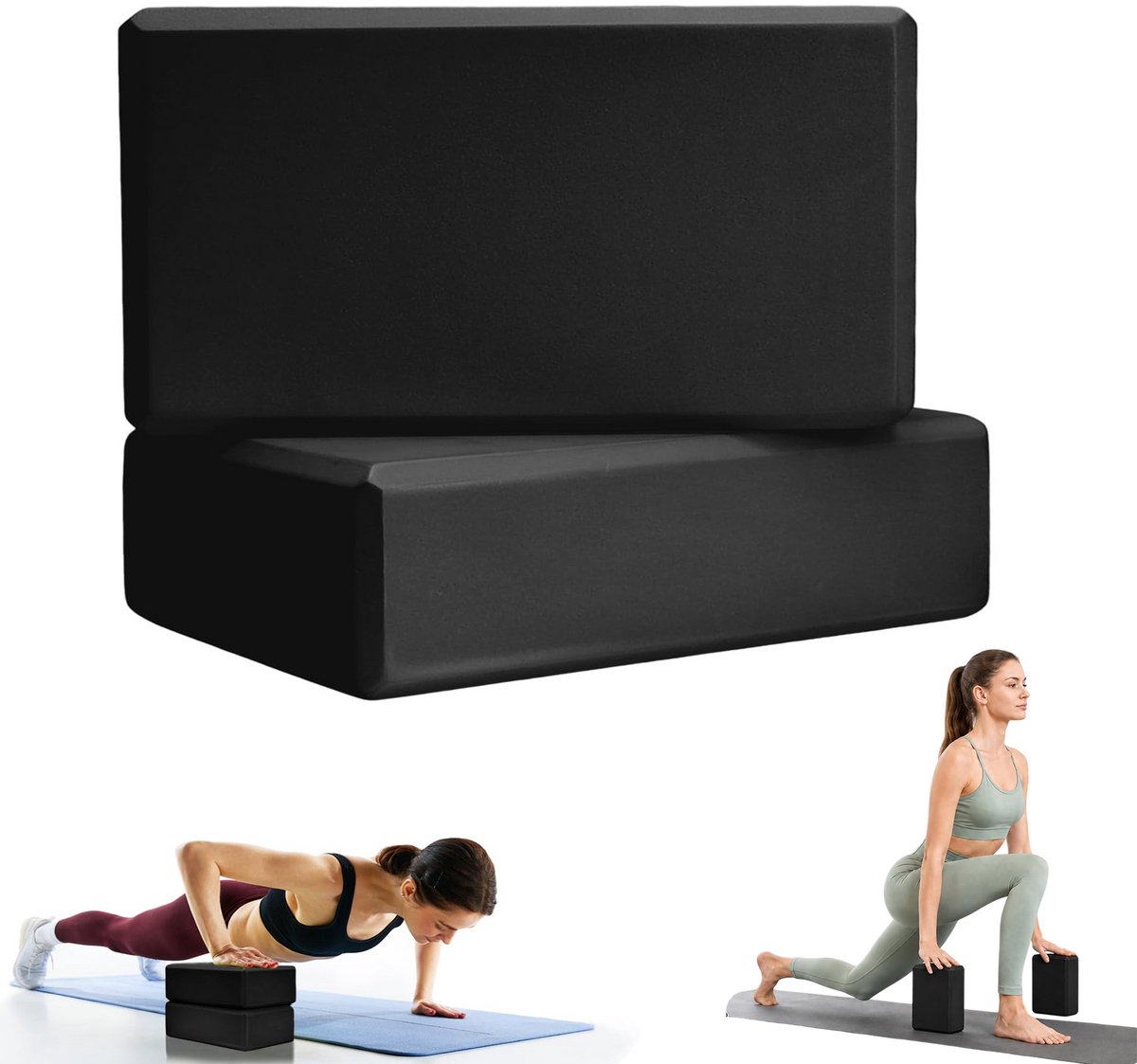 2 stuks - Yogablokken - Schuimblokken - Dansblokken - EVA yogablokken - Yoga Schuimblok - Antislip - Zwart - 23x15x7,5 cm - Geschikt voor yoga- en pilatesoefeningen thuis