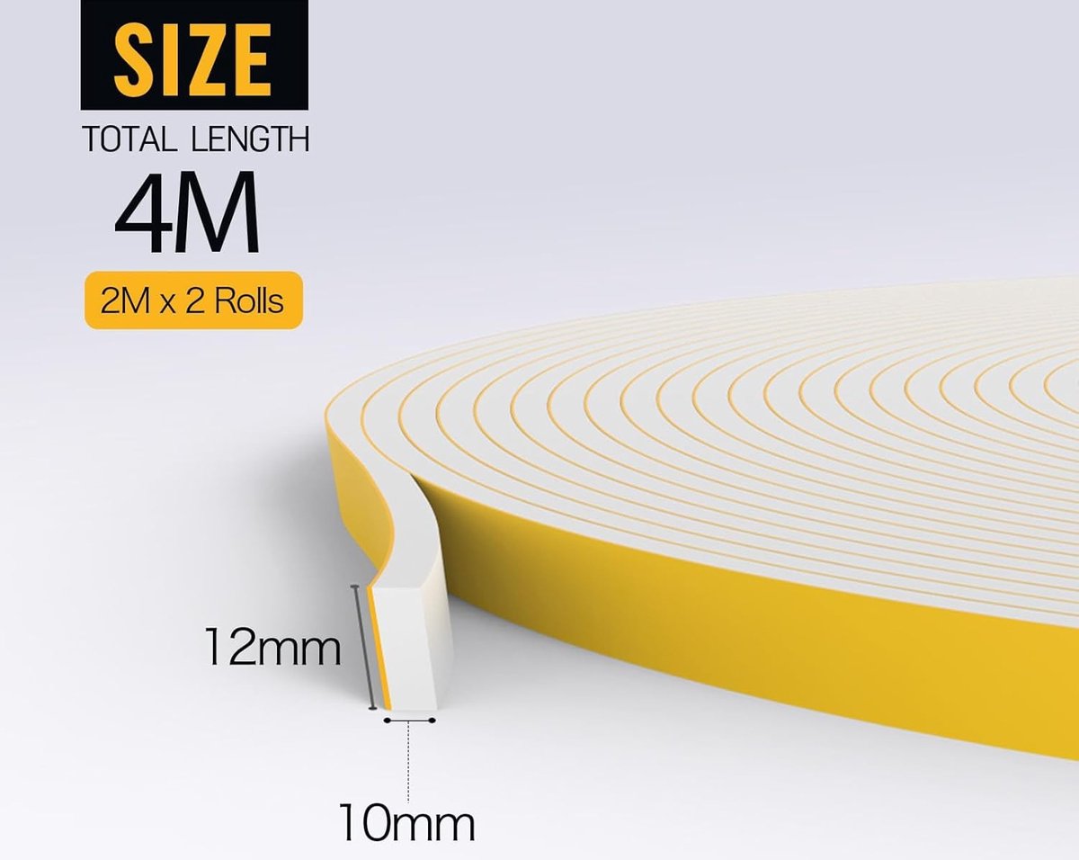 Weerstrips Deurafdichtingstrook - Wit - 12 x 10 mm - Tochtwerende Zelfklevende Tape - Voor Ramen en Deuren