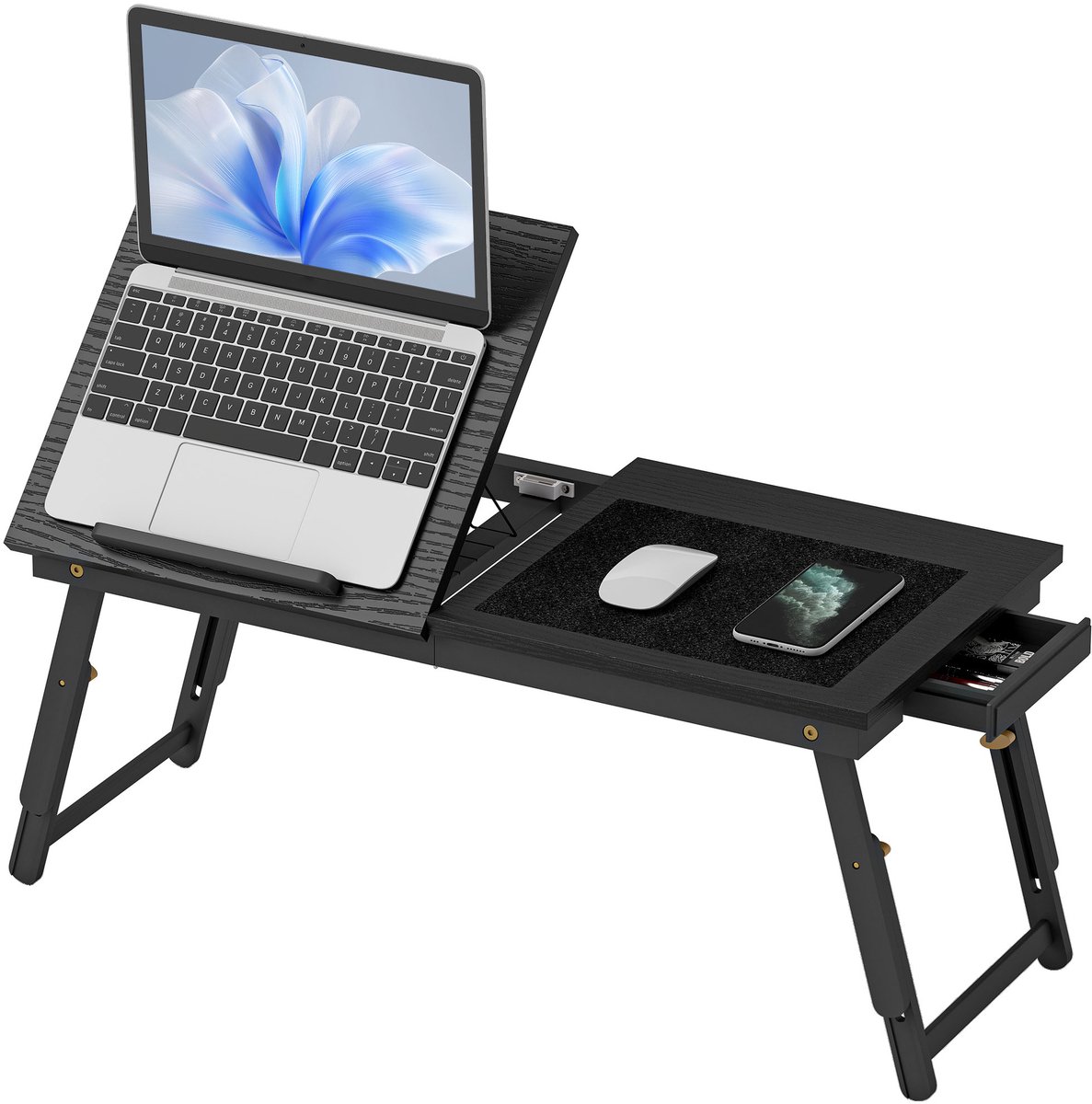 Laptoptafel inklapbaar - bamboe - verstelbaar - met lade - bed en bank - Zwart