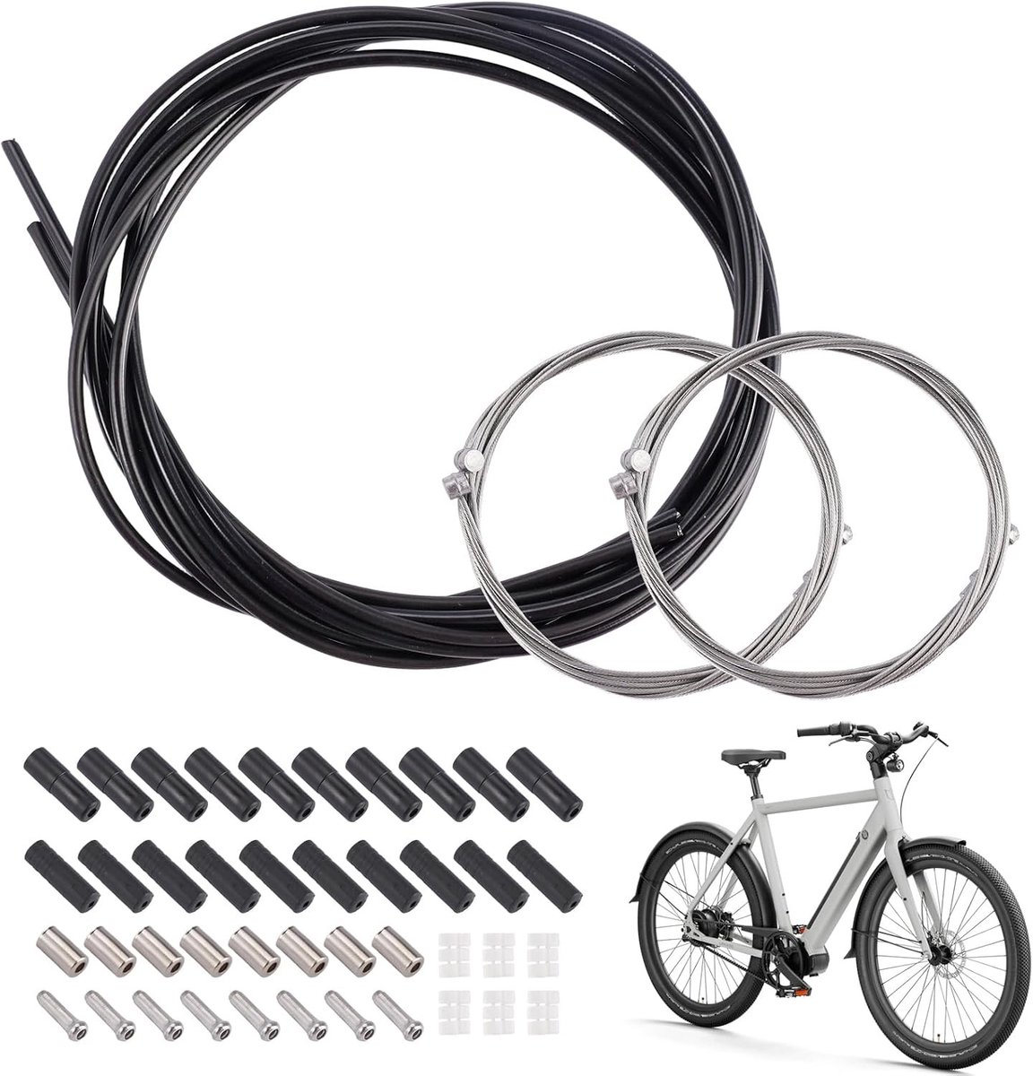 Universele Fiets Kabelset, 4-delig Rem- en Versnellingskabels met Bowdenkabel, O-Ringen en Buitenbekleding voor Mountainbike en Racefiets, Zwart Fietsaccessoires