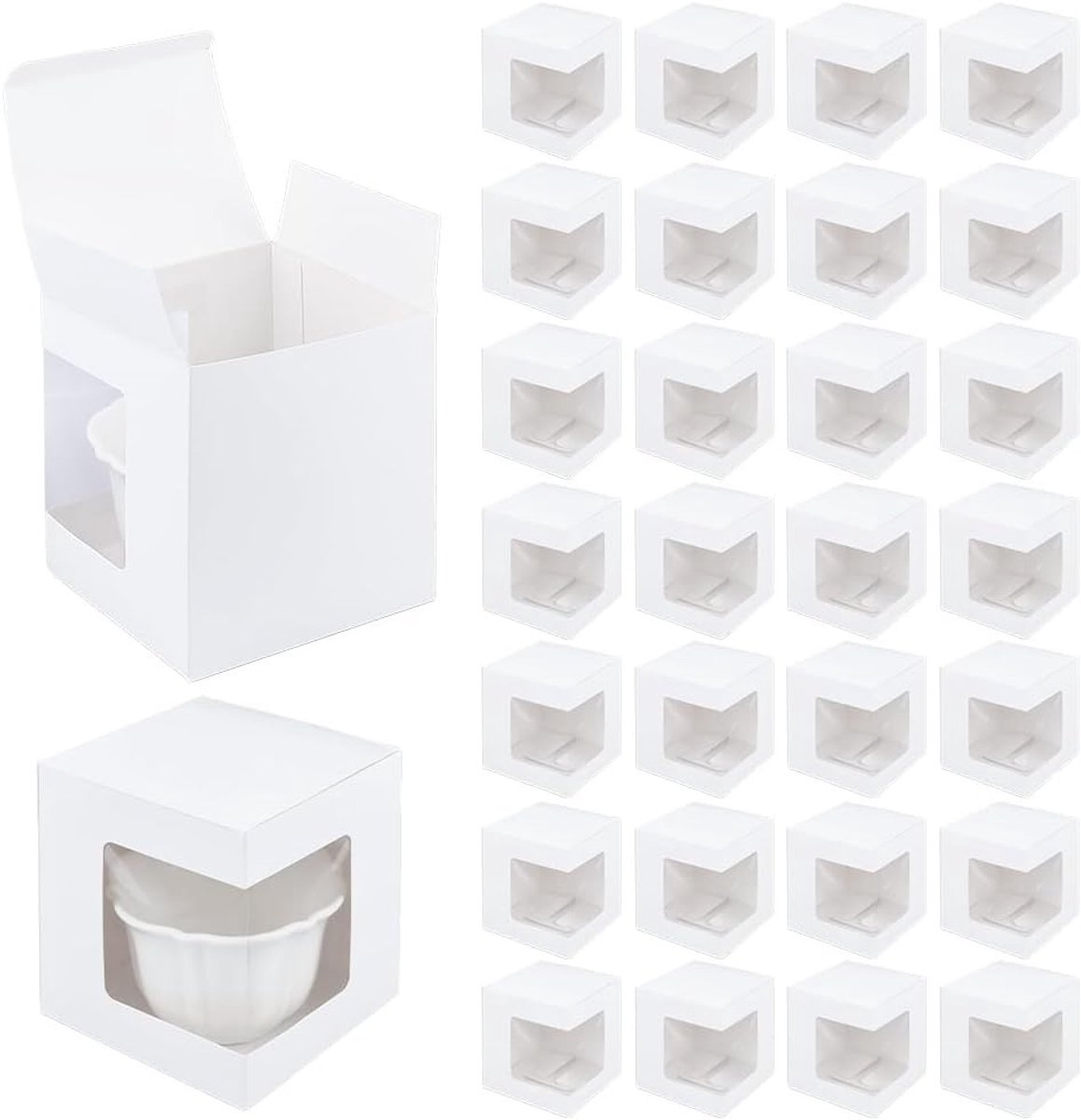 36 Stuks Witte Cadeaudozen voor Geschenken, Transparante Wijn- en Glazen Verpakkingen voor 11oz, 12oz en 15oz Cadeaus