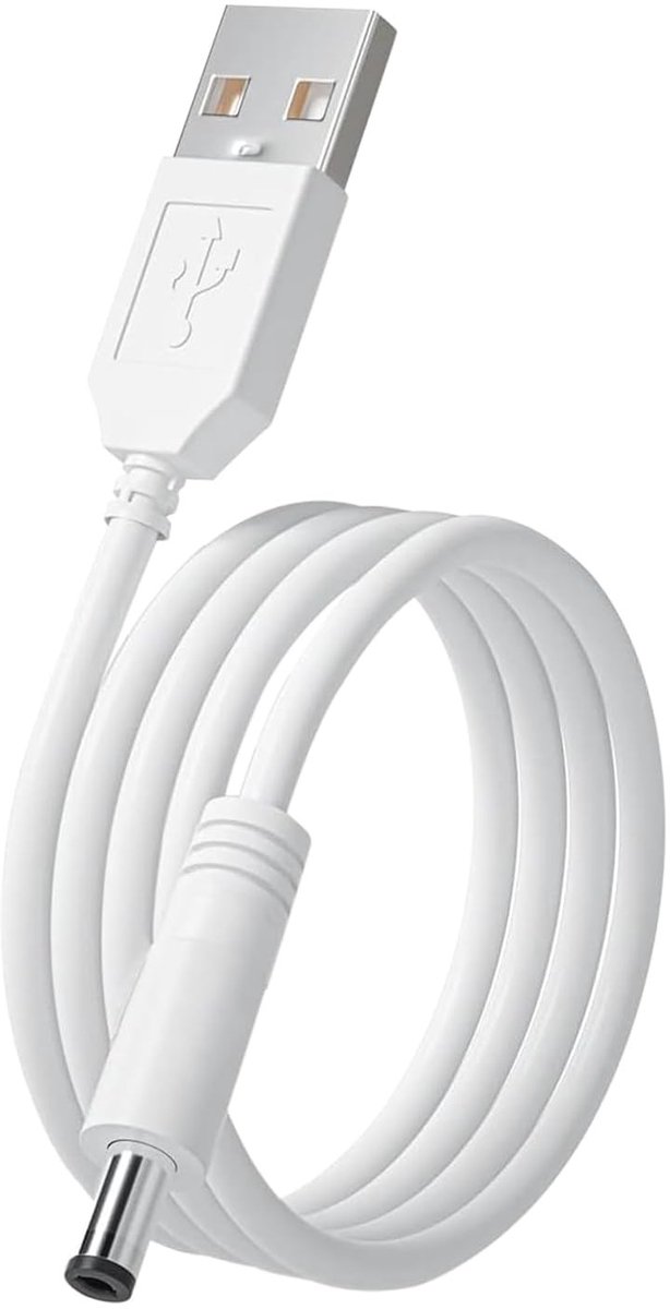 USB A 3.5/1.35mm DC Hollow Plug voor FOREO Luna en Mini Gezichtsreinigers - Wit, Oplaadkabel, Accessoire, Vervangingsonderdeel