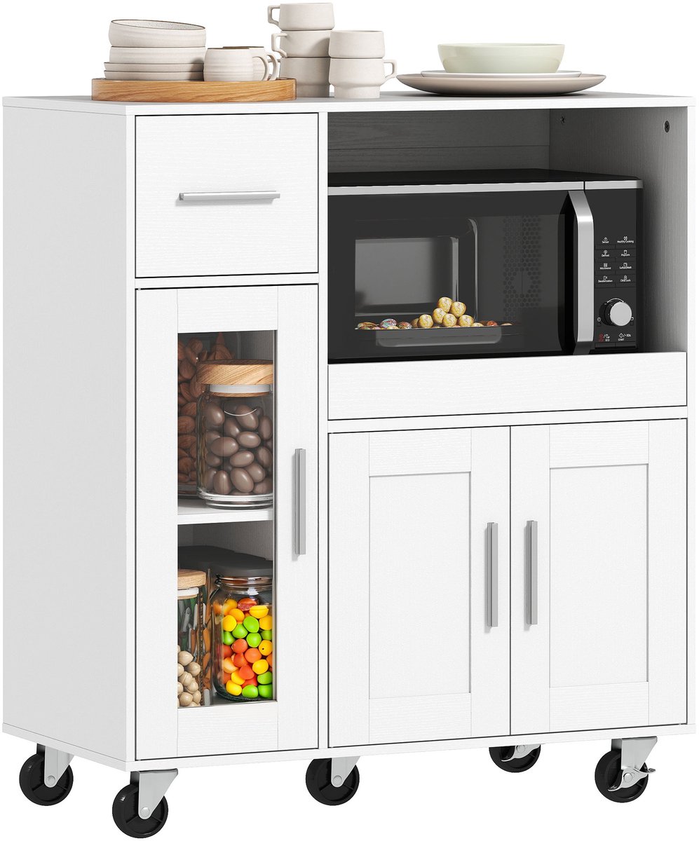 Homcom Microwave Cabinet-Spaanplaat, MDF-80L x 40B x 88,7H cm-Wit