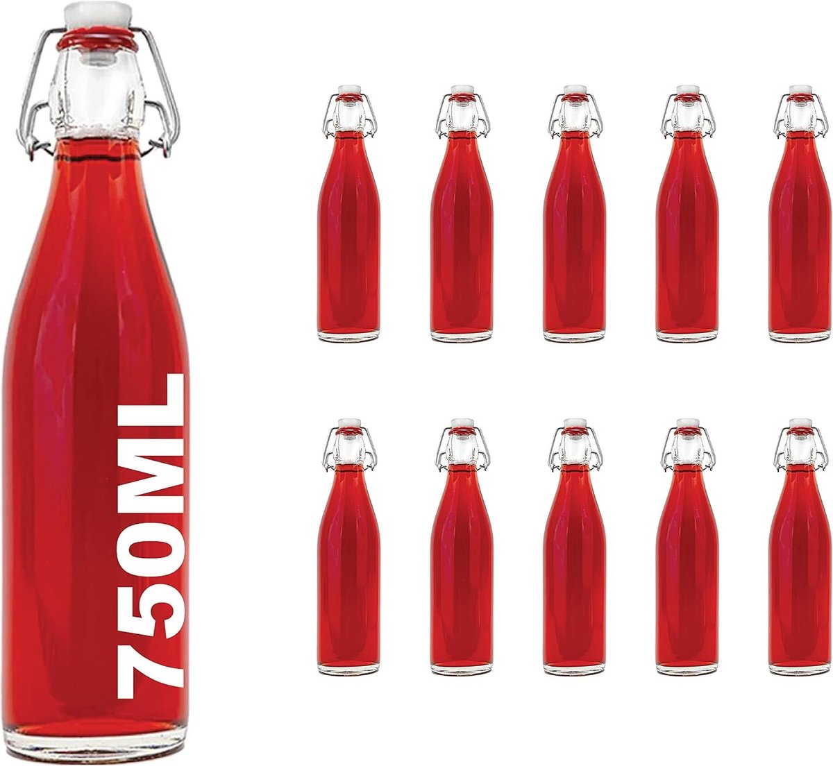 Glazen Beugelfles - Transparant - 0,75 Liter - Lege Fles met Beugelsluiting - Voor Wijn, Jenever, Azijn en Olie