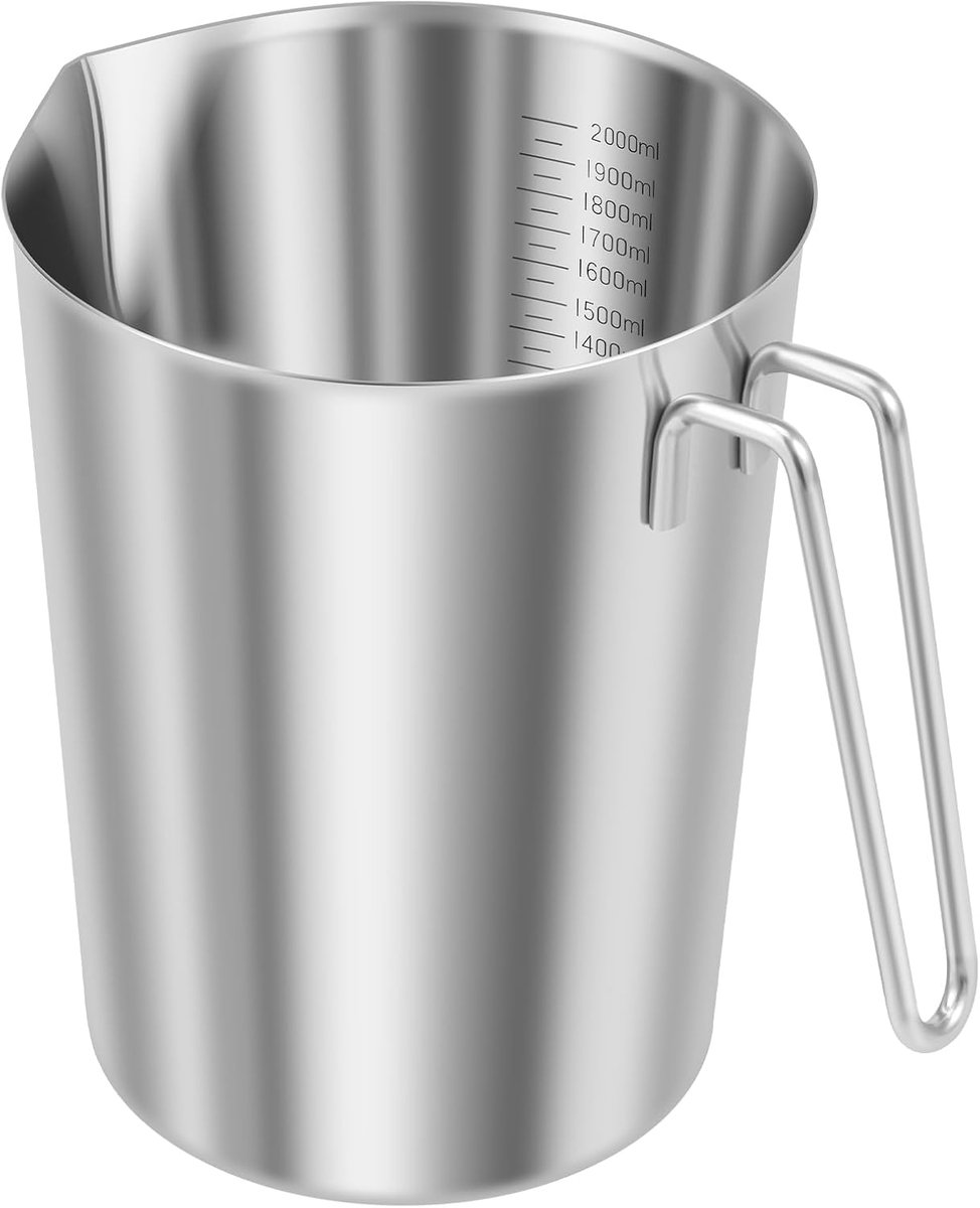 Meetbeker 2L - roestvrij staal - met handgreep en uitlooplip - ideaal voor nauwkeurig meten - ShopVlot