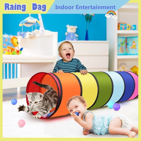 Speelse 180CM Kids Speeltunnel Tent met 46CM Ronde Opening - Kleurige Opvouwbare Crawl Tunnel voor Baby's, Kinderen en Huisdieren - Ideaal voor Binnen en Buiten Spelletjes — afbeelding 5