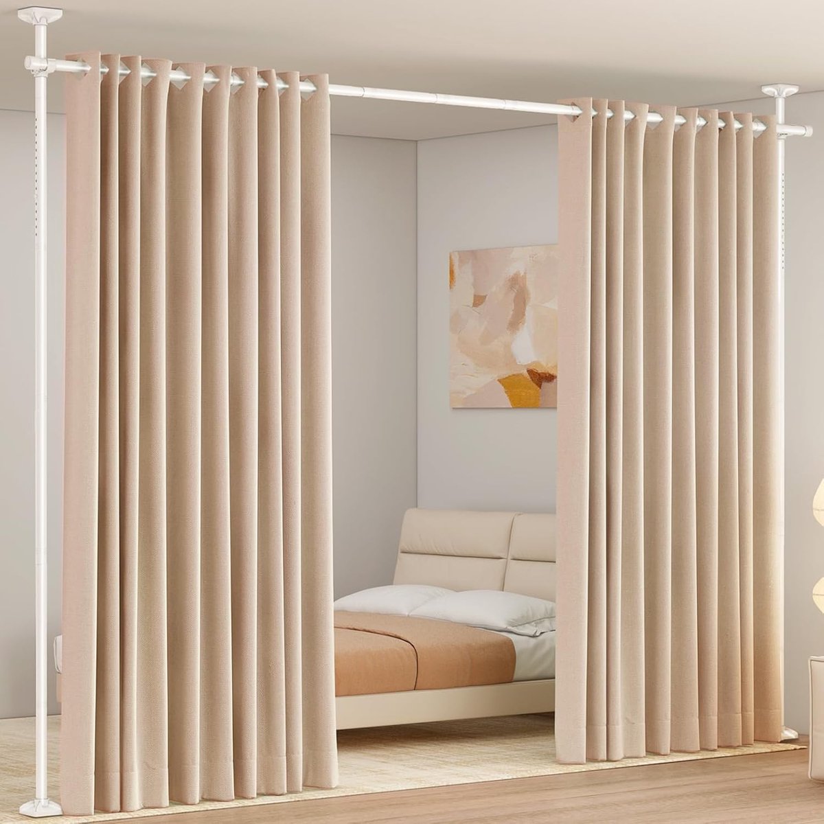 Famanu Ruimteverdeler paraventframe zonder gordijn, vrijstaand scheidingswand scherm voor woonkamer, slaapkamer of kantoor, wit, 227-312 cm (H), 71-178 cm (B