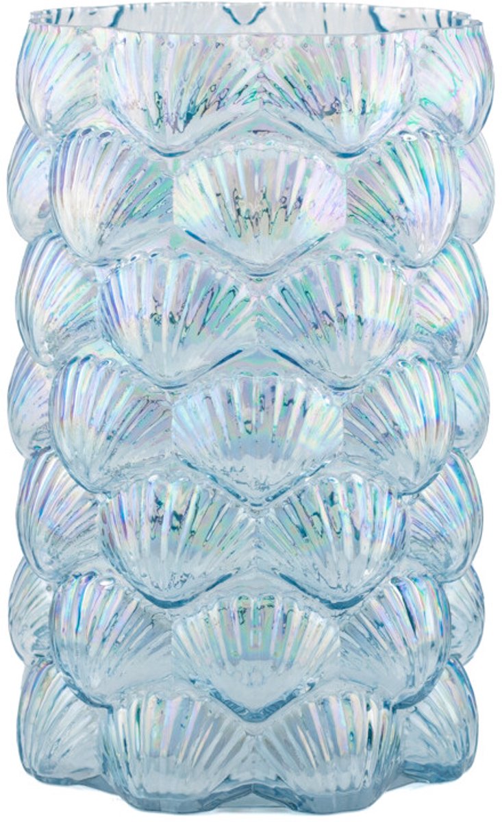 Glazen vaas schelpen holo blauw