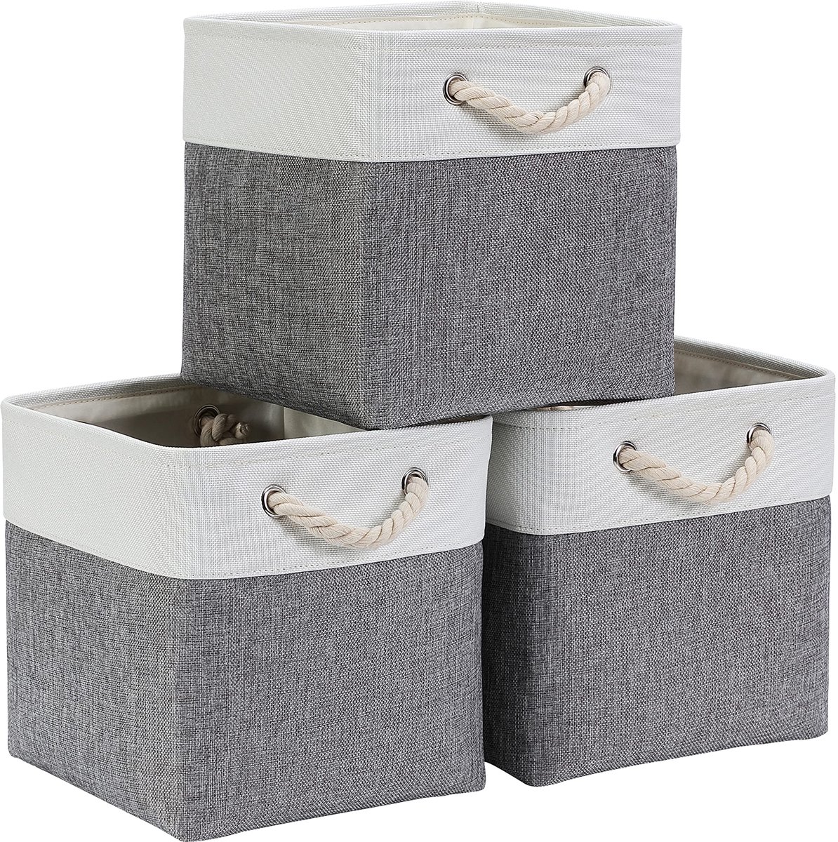 Famanu – Opvouwbare opbergkubus, canvas opbergboxen van 25 x 25 x 25 cm, grijs-wit, ideaal voor kasten en planken, set van 3
