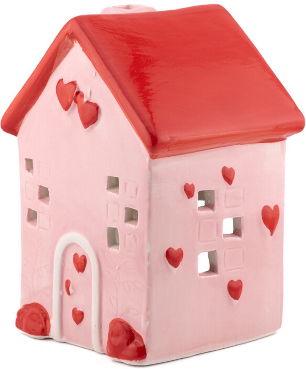 Aardewerk decoratie huisje roze M