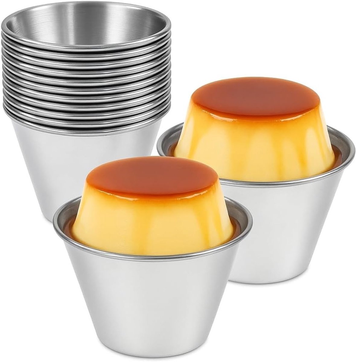 Individuele Puddingvorm - Zilver - Diameter 8 cm - Roestvrijstalen Set van 12 - Voor Pudding en Desserts