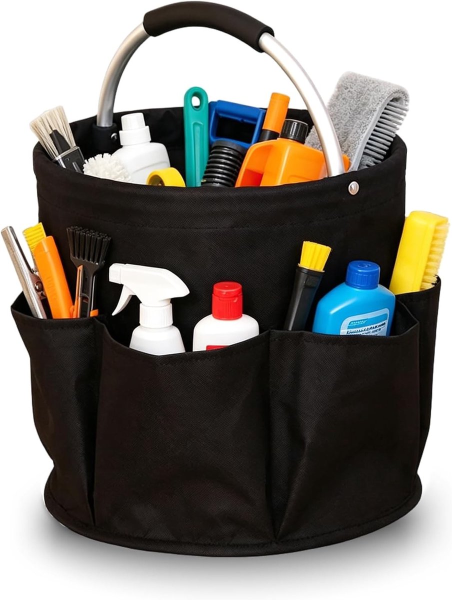 Poetstas - Zwart - 40 x 30 x 15 cm - Stevige Tas voor Schoonmaakproducten - Voor Thuisgebruik